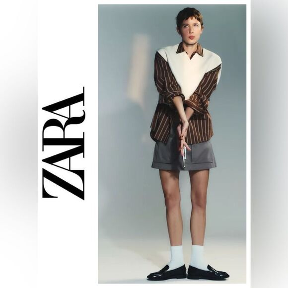 NWT Zara Classic Penny Loafers Blue Patent Faux Leather - Picture 1 of 10